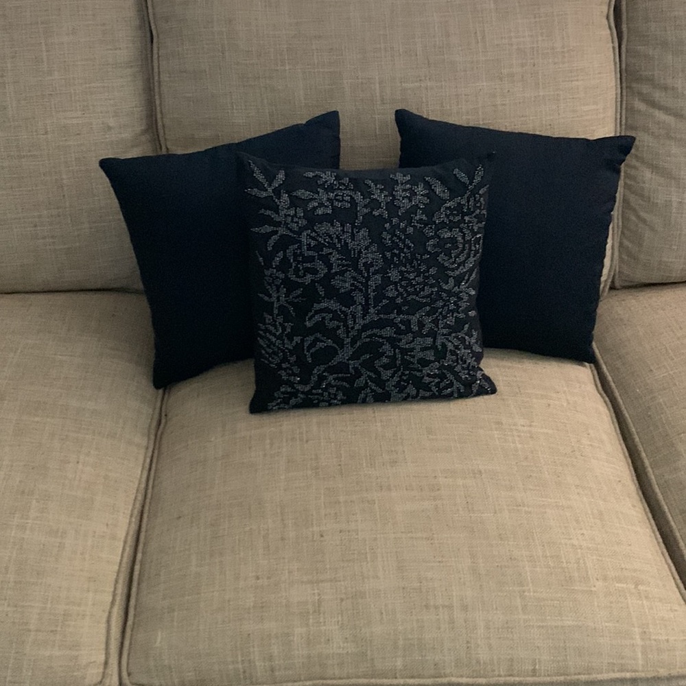 Ralph Lauren 3 Silk Square Beaded Slip Covers with Pillows Deep Midnight Blue